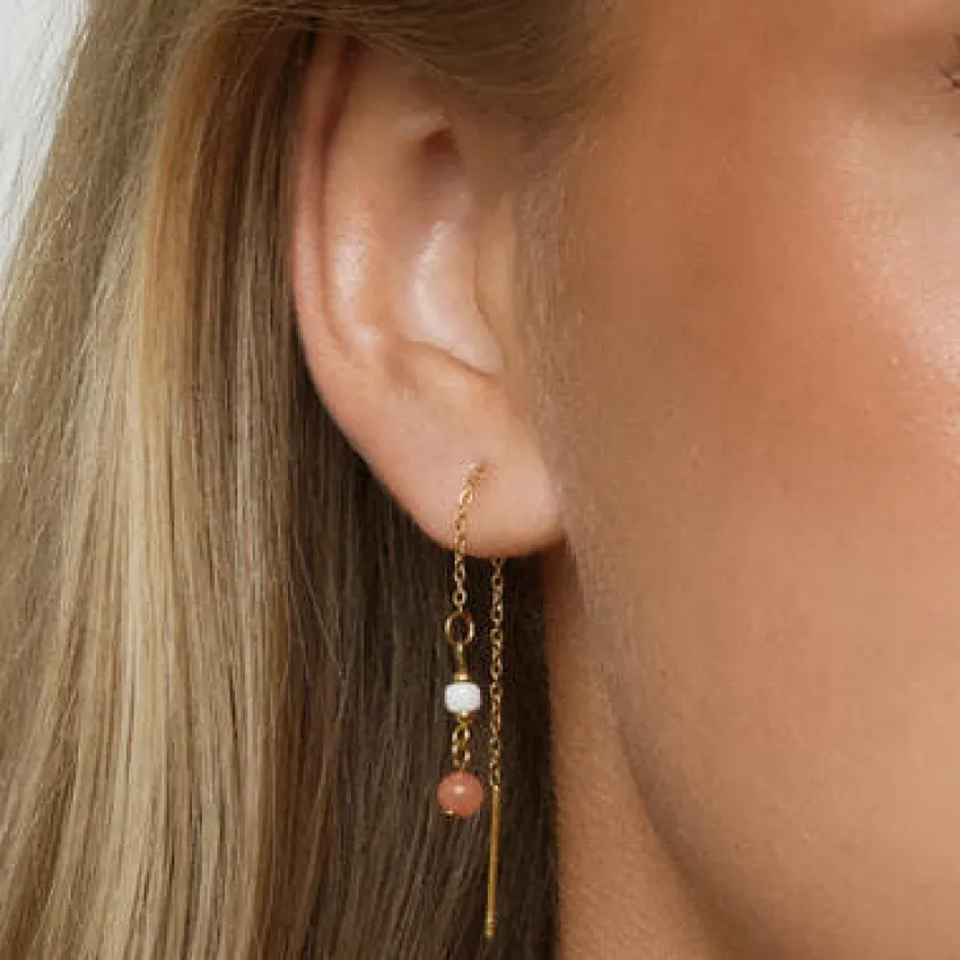 Ada Coral Bead Chainb Earrings