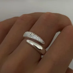 Adjustable Duo Zirconia Ring Silver