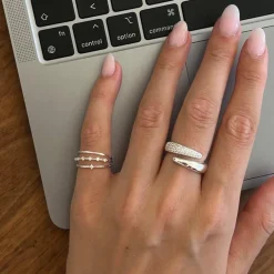 Adjustable Duo Zirconia Ring Silver