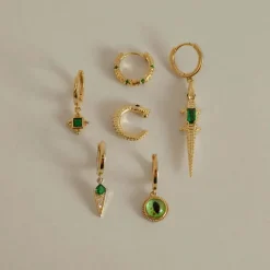 Arya Green Crystal Pendant Hoop Earrings
