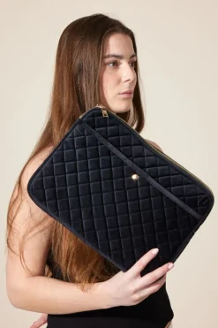 Black Quilted Velvet Laptop Sleeve