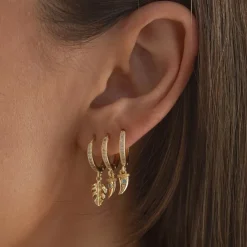 Bowyn Small Horn With Blue Stone Hoop Earrings