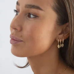 Bowyn Small Horn With Blue Stone Hoop Earrings