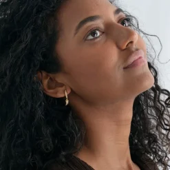 Bowyn Small Horn With Blue Stone Hoop Earrings