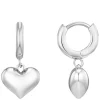 Domed Heart Charm Huggie Hoops Silver