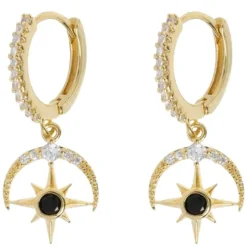 Elvira Moon and Star Crystal Hoop Earrings