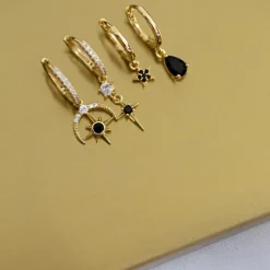 Elvira Moon and Star Crystal Hoop Earrings