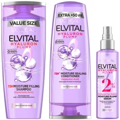 Elvital Hyaluron Plump Leave-in Spray 150ml + Shampoo 400ml + Conditioner 300ml