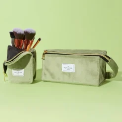 Flat Lay Makeup Box Bag Sage Green Velvet