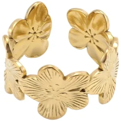 Flower Adjustable Ring Stainless Steel Gold
