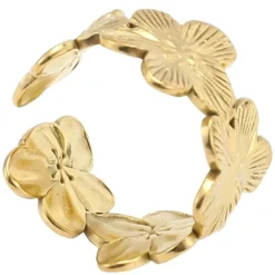 Flower Adjustable Ring Stainless Steel Gold