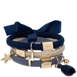 Hair Ties With Charms Combo Navy Blues With Gold