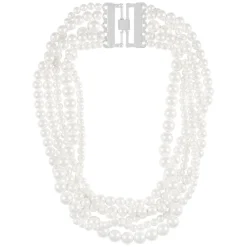 Icon Big 5 String Necklace Silver/White Onesize