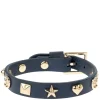 Leather Sign Stud Bracelet Navy Blue