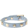 Leather Sign Stud Bracelet Light Blue