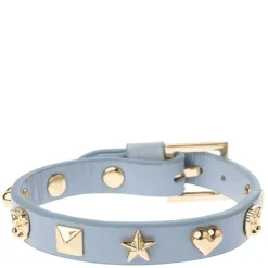 Leather Sign Stud Bracelet Light Blue