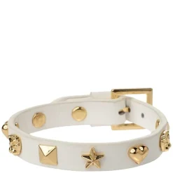 Leather Sign Stud Bracelet White