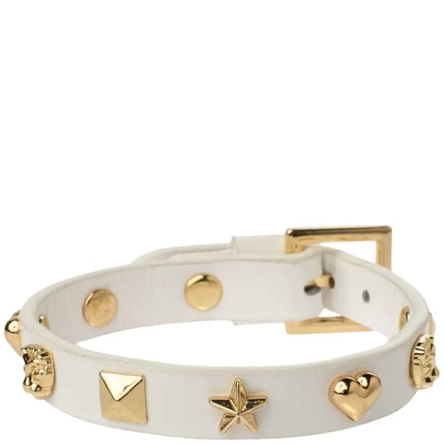 Leather Sign Stud Bracelet White