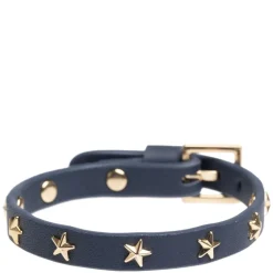 Leather Star Stud Bracelet Mini Navy Blue