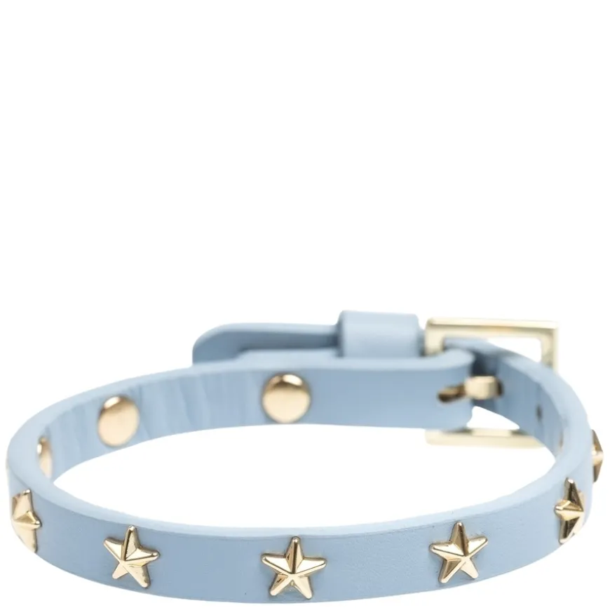 Leather Star Stud Bracelet Mini Light Blue