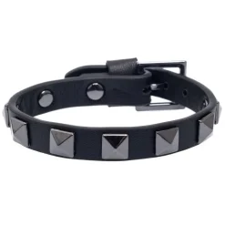 Leather Stud Bracelet Black With Gun