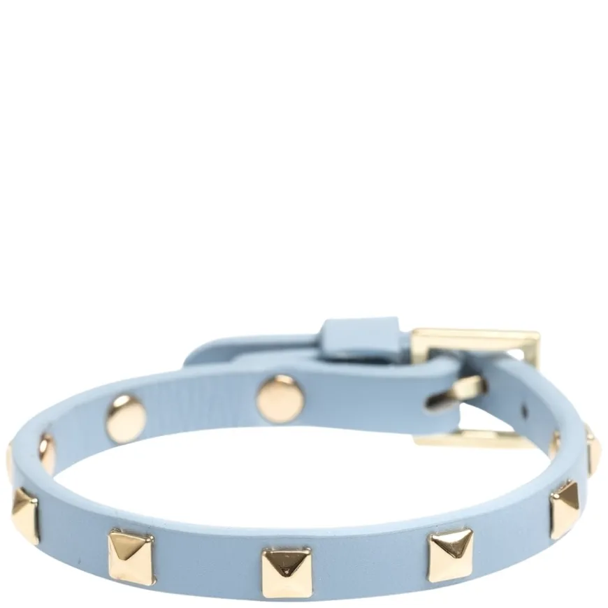 Leather Stud Bracelet Mini Light Blue