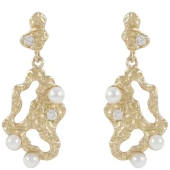 Line Short Earring Gold/White Onesize