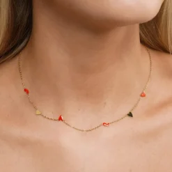 Linnea Heart Chain Necklace Red And Gold