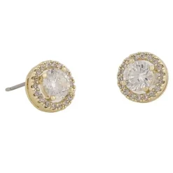 Lou Round Stone Earring Gold/Clear 9mm