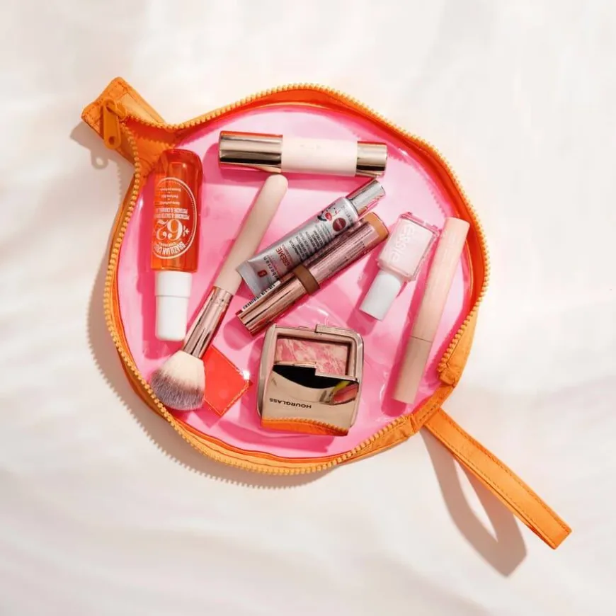 Lunar Flat Lay Makeup Pouch Pink and Orange