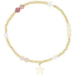 Metal Bead Bracelet With Stone Beads & Pearls Pink & Yellow Mix