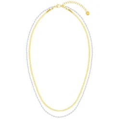 Mixed Plate Snake & Bead Chain 2 Row Necklace