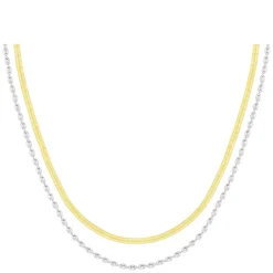 Mixed Plate Snake & Bead Chain 2 Row Necklace