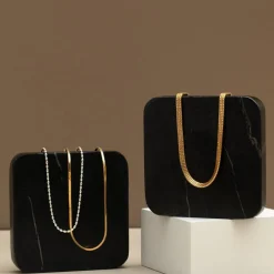 Mixed Plate Snake & Bead Chain 2 Row Necklace