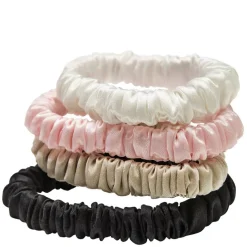Mulberry Silk Skinny Scrunchies, White, Pink, Beige, Black 4pcs