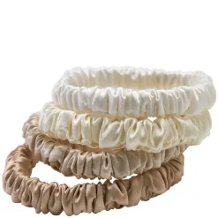 Mulberry Silk Skinny Scrunchies, White, Cream White, Beige, Light Brown 4pcs