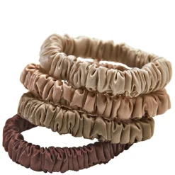 Mulberry Silk Skinny Scrunchies, Beige, Light Brown, Brown, Coffee 4pcs