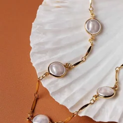 Orelia Coin Pearl Stationed Chain Necklace