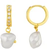 Orelia Pave & Organic Pearl Drop Hoops