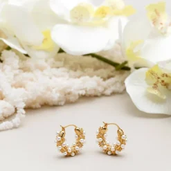 Orelia Pearl & Crystal Embellished Hoops