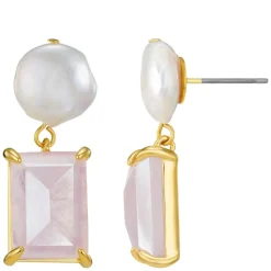 Orelia Pearl & Rose Quartz Drop Earring