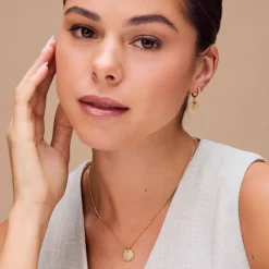 Orelia Shell Pavé Huggie Hoop Earrings