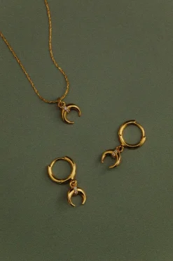 Pave Crescent Charm Micro Hoops