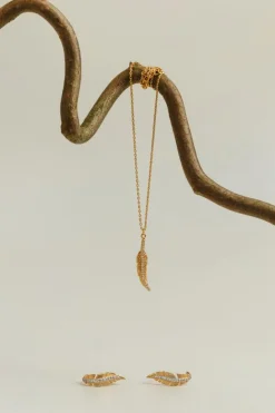 Pave Leaf Curved Stud Earrings