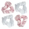 Pink & White Satin Scrunchies 4pcs