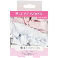 Pink & White Satin Scrunchies 4pcs