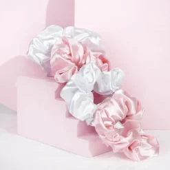 Pink & White Satin Scrunchies 4pcs