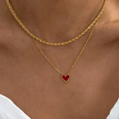 Sarah Red Heart Necklace Stainless Steel