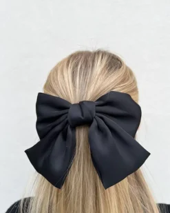 Satin Bow Hair Clip Black