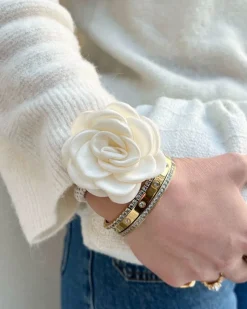 Satin Rose Hair Claw Off White